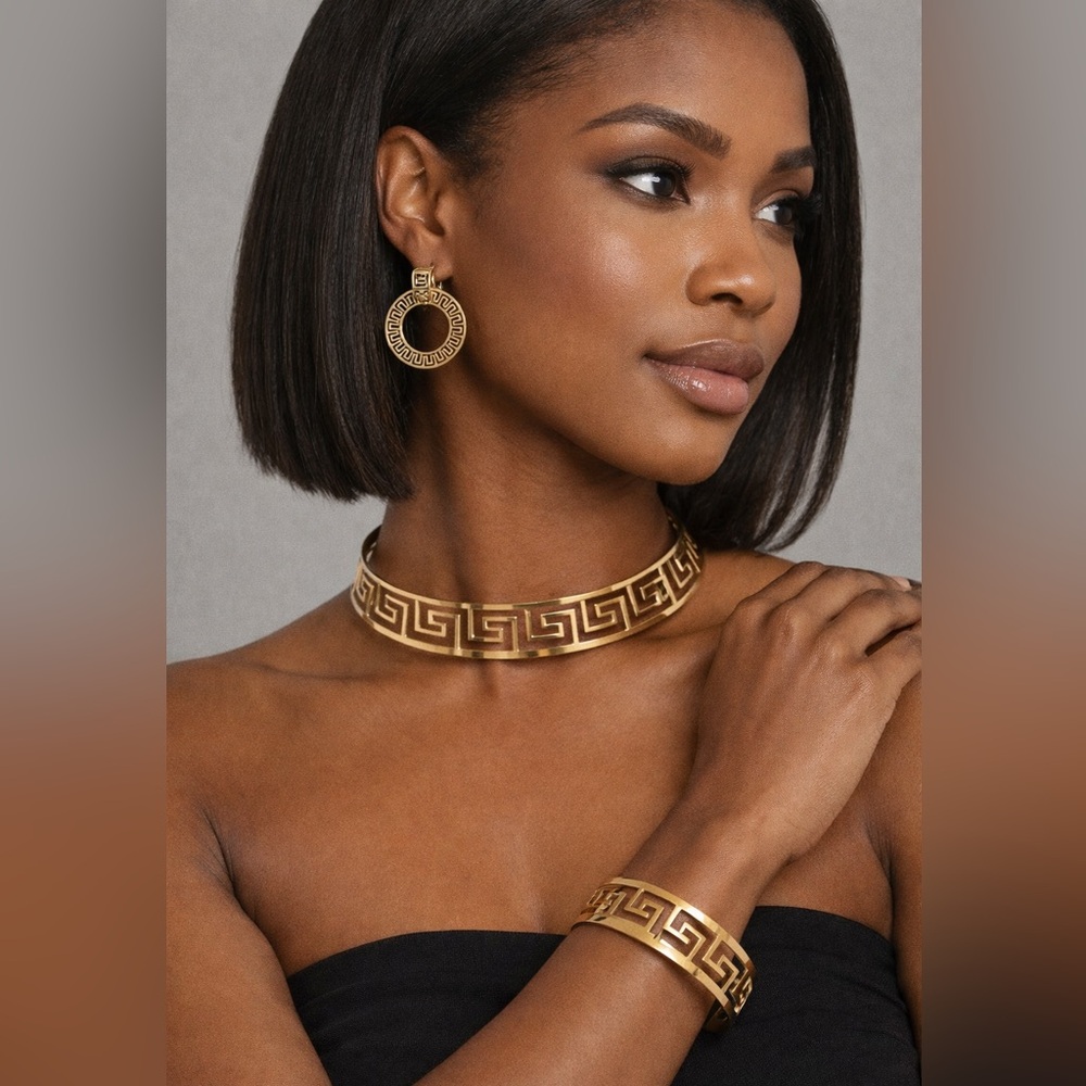 Gold Greek Key Jewelry Set